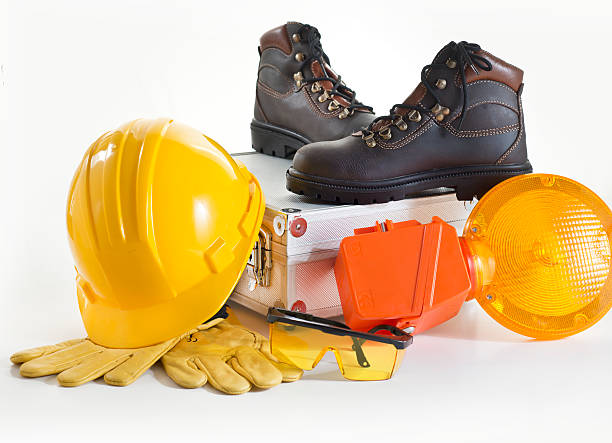 Industrial Protective Workwear. Includes Hard Hat, Gloves, Shoes, Ear Muff and Eyewear.